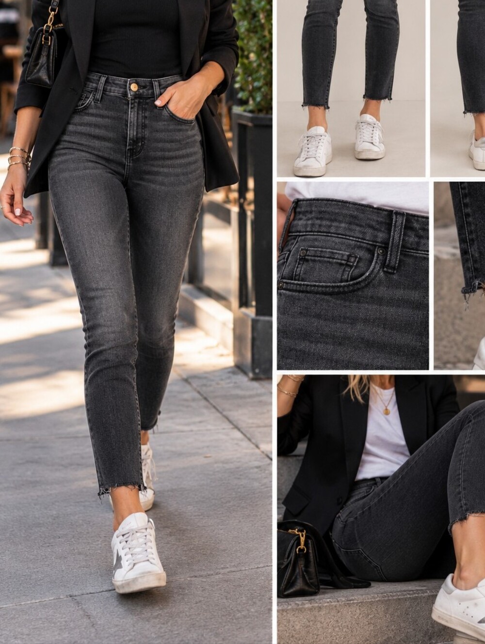 FRAME Le Skinny de Jeanne Cheyenne Jeans Size 29 Charcoal Black Raw Hem